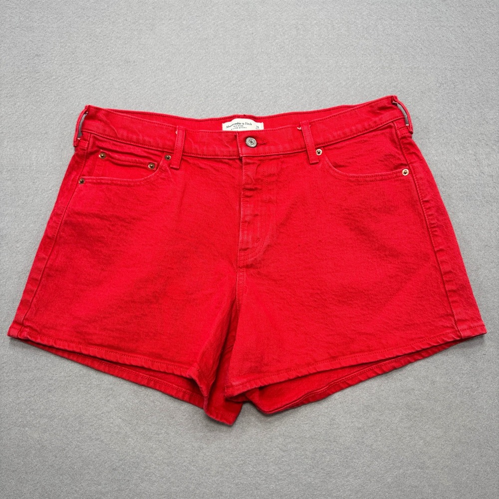 Abercrombie & Fitch A-Line Shorts Women's 31/12 Red Mid Rise Denim Streetwear‎